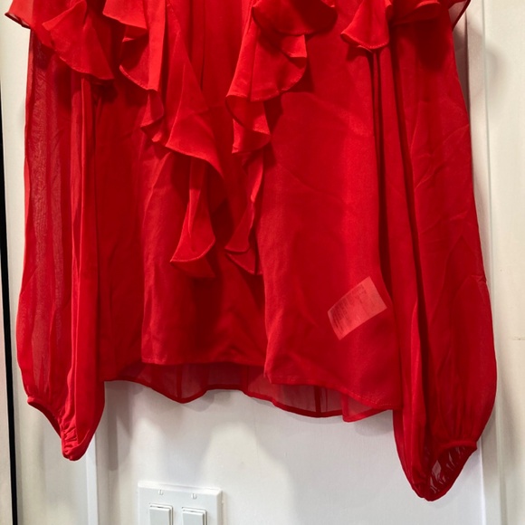 GIAMBATTISTA VALLI x H&M Red Silk Chiffon Ruffle Blouse Shirt Size 4 - Picture 5 of 15